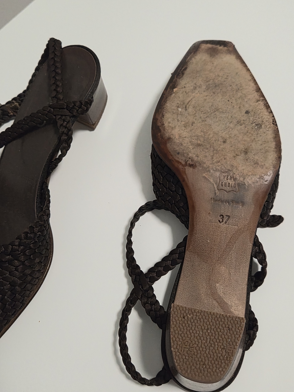 VINTAGE Dark Brown Braided Pointed-Toe Mules - Picture 6 of 6